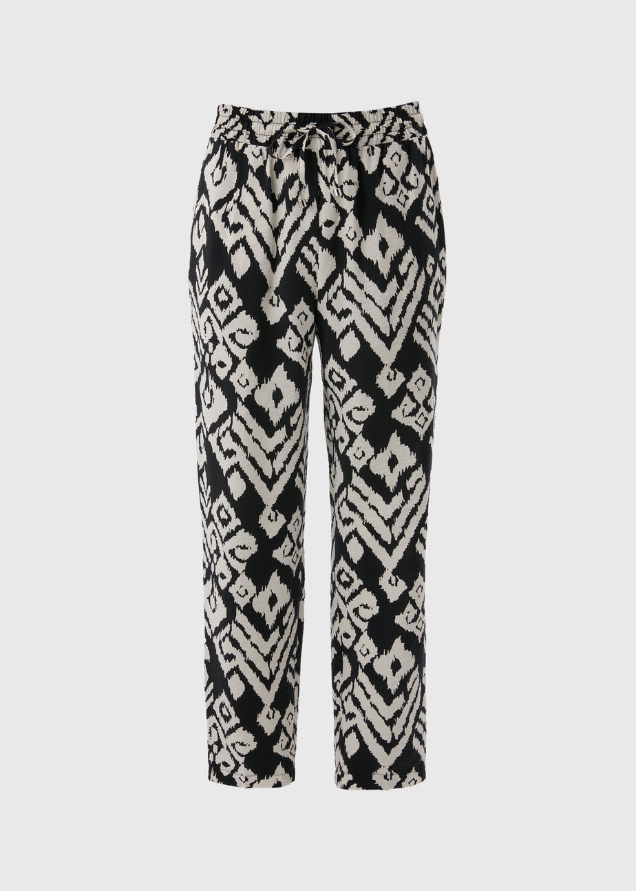 Black Monochrome Printed Tapered Trousers