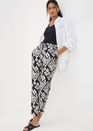 Black Monochrome Printed Tapered Trousers
