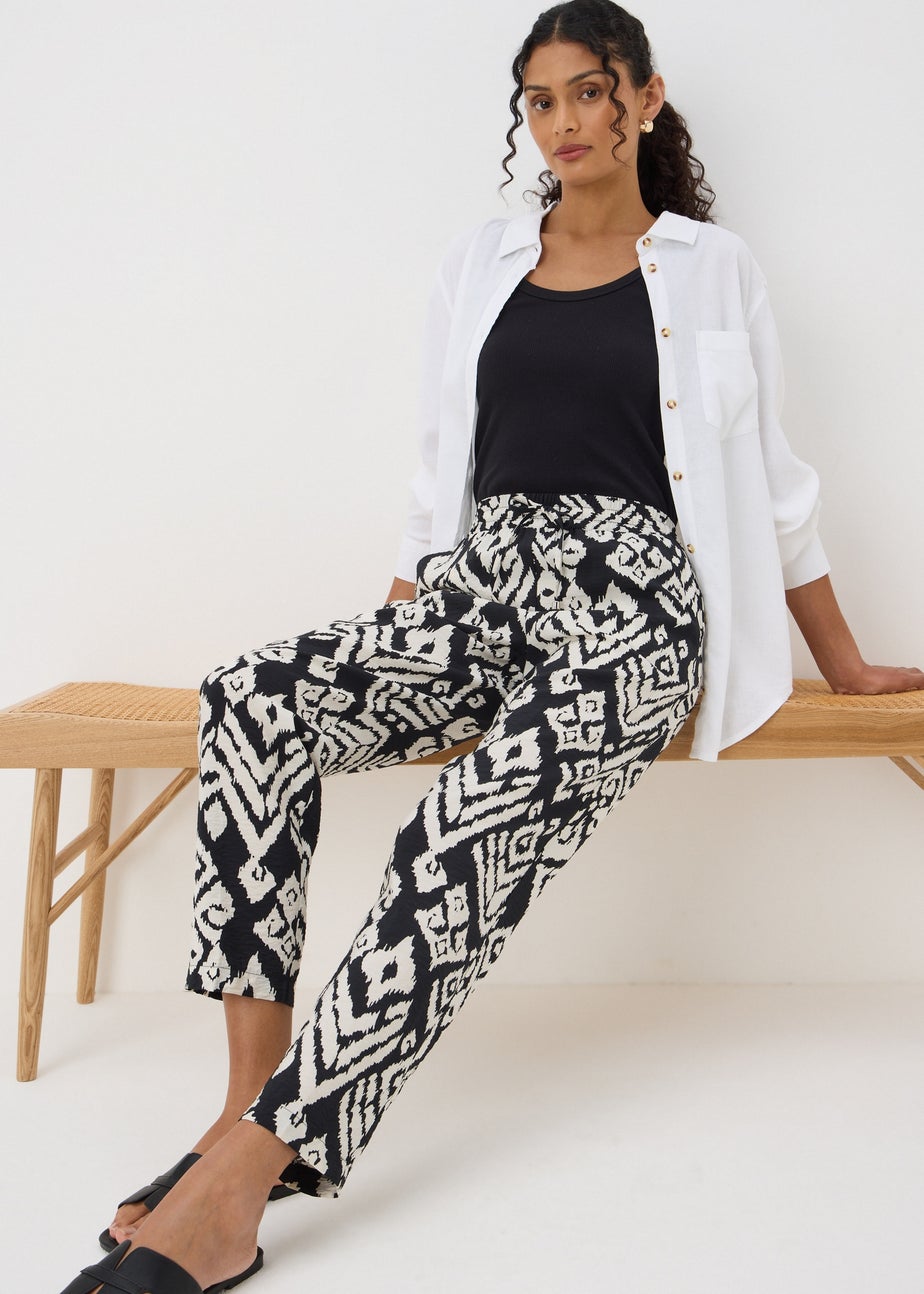 Black Monochrome Printed Tapered Trousers