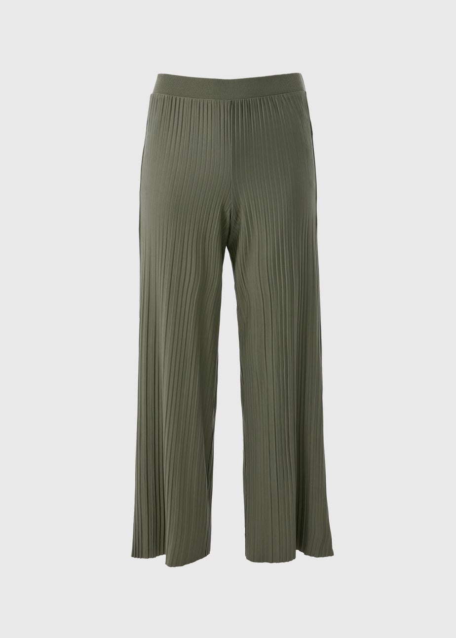 Khaki Plisse Co-Ord Trousers