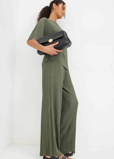 Khaki Plisse Co-Ord Trousers