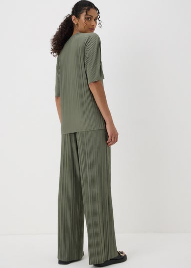 Khaki Plisse Co-Ord Trousers