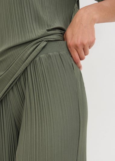 Khaki Plisse Co-Ord Trousers