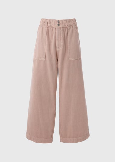 Pink Cropped Wide Leg Jeans