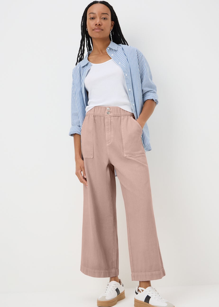 Pink Cropped Wide Leg Jeans