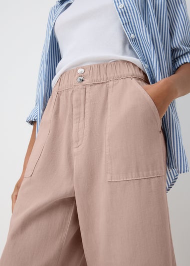 Pink Cropped Wide Leg Jeans