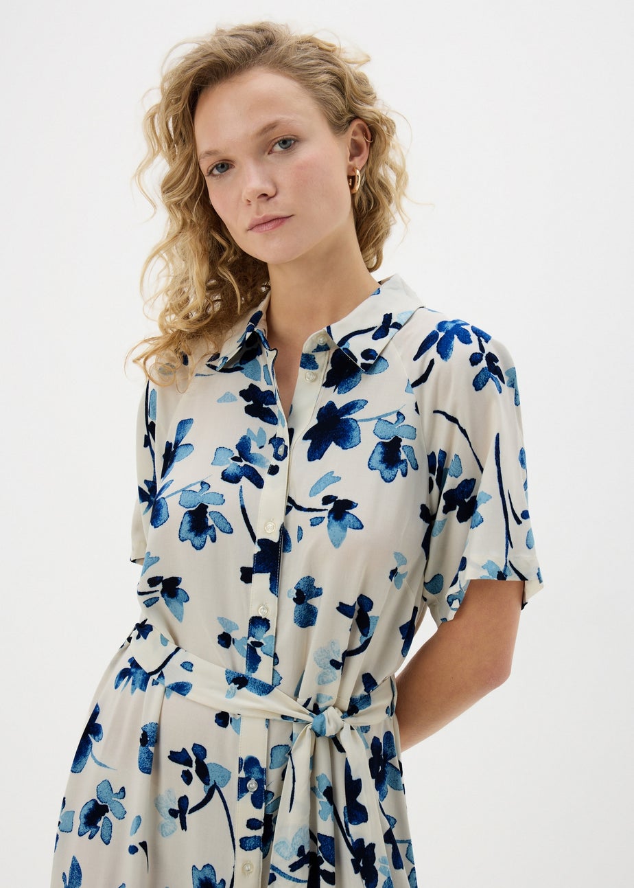 Cream Floral Midi Shirt Dress
