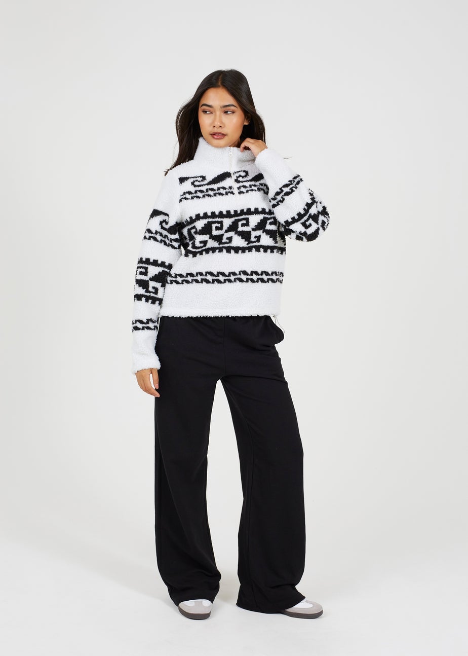 Brave Soul Cream Quarter Zip Printed  Sherpa Fleece