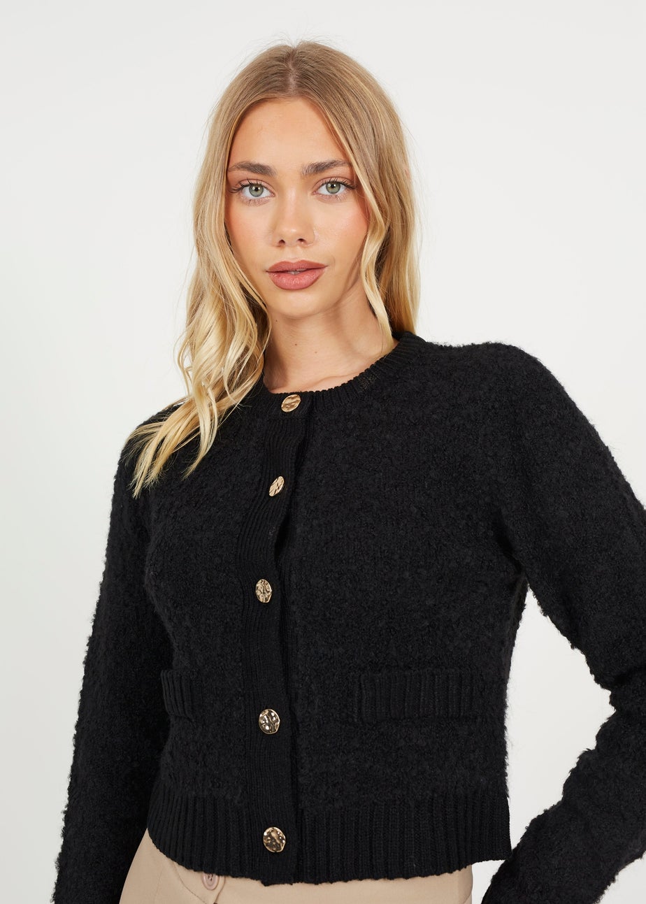 Brave Soul Black Button Through Boucle Cardigan