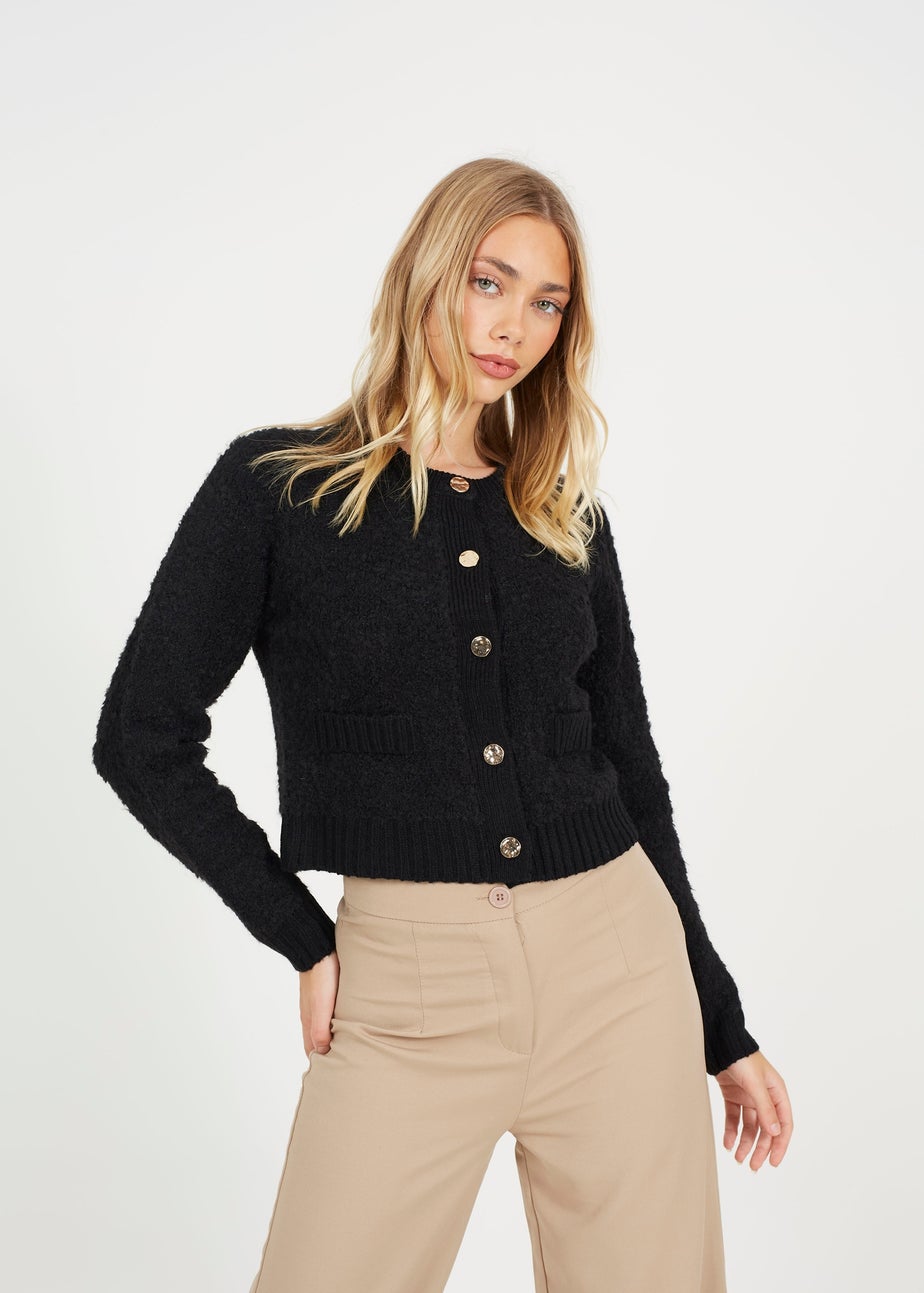 Brave Soul Black Button Through Boucle Cardigan