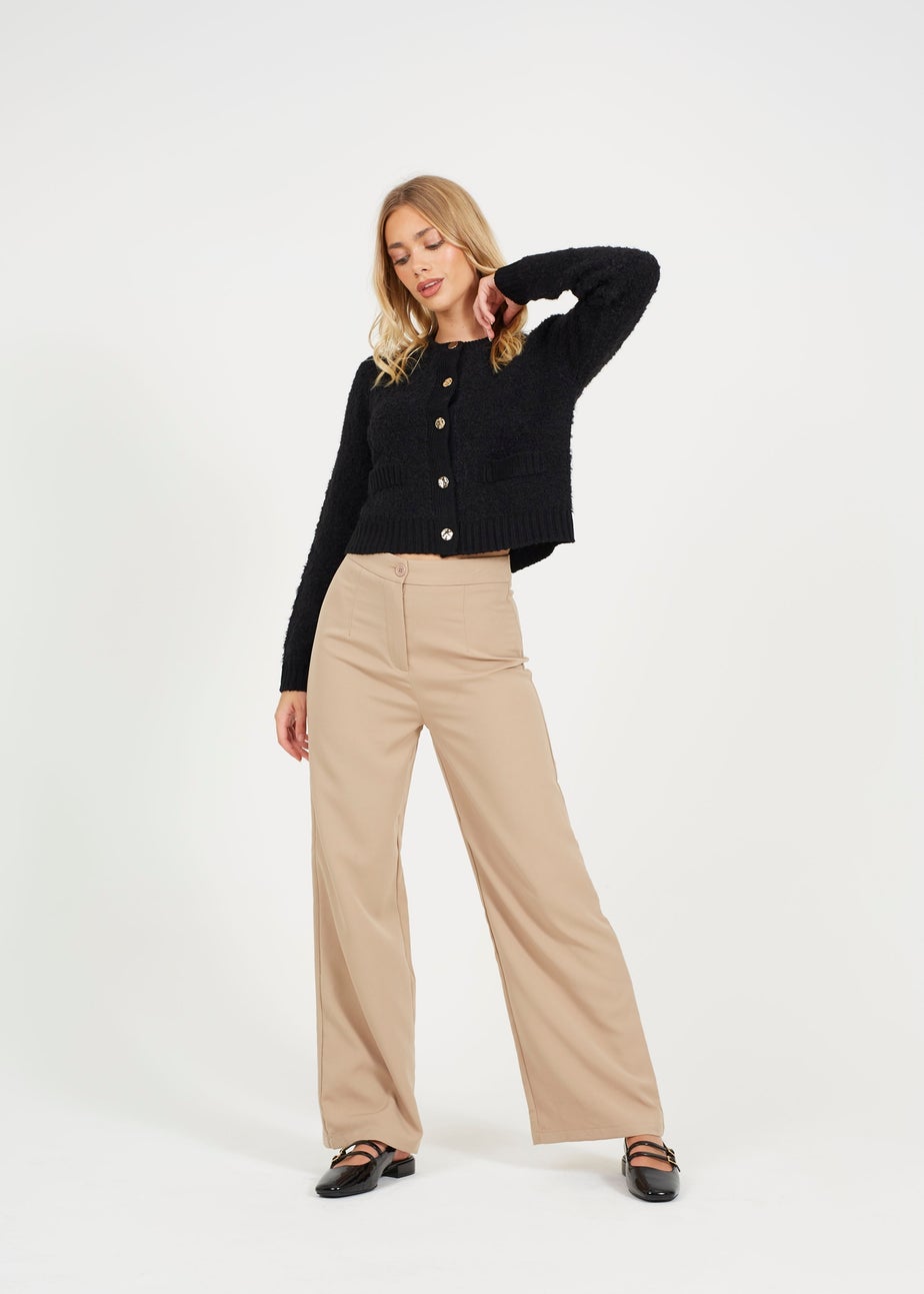 Brave Soul Black Button Through Boucle Cardigan