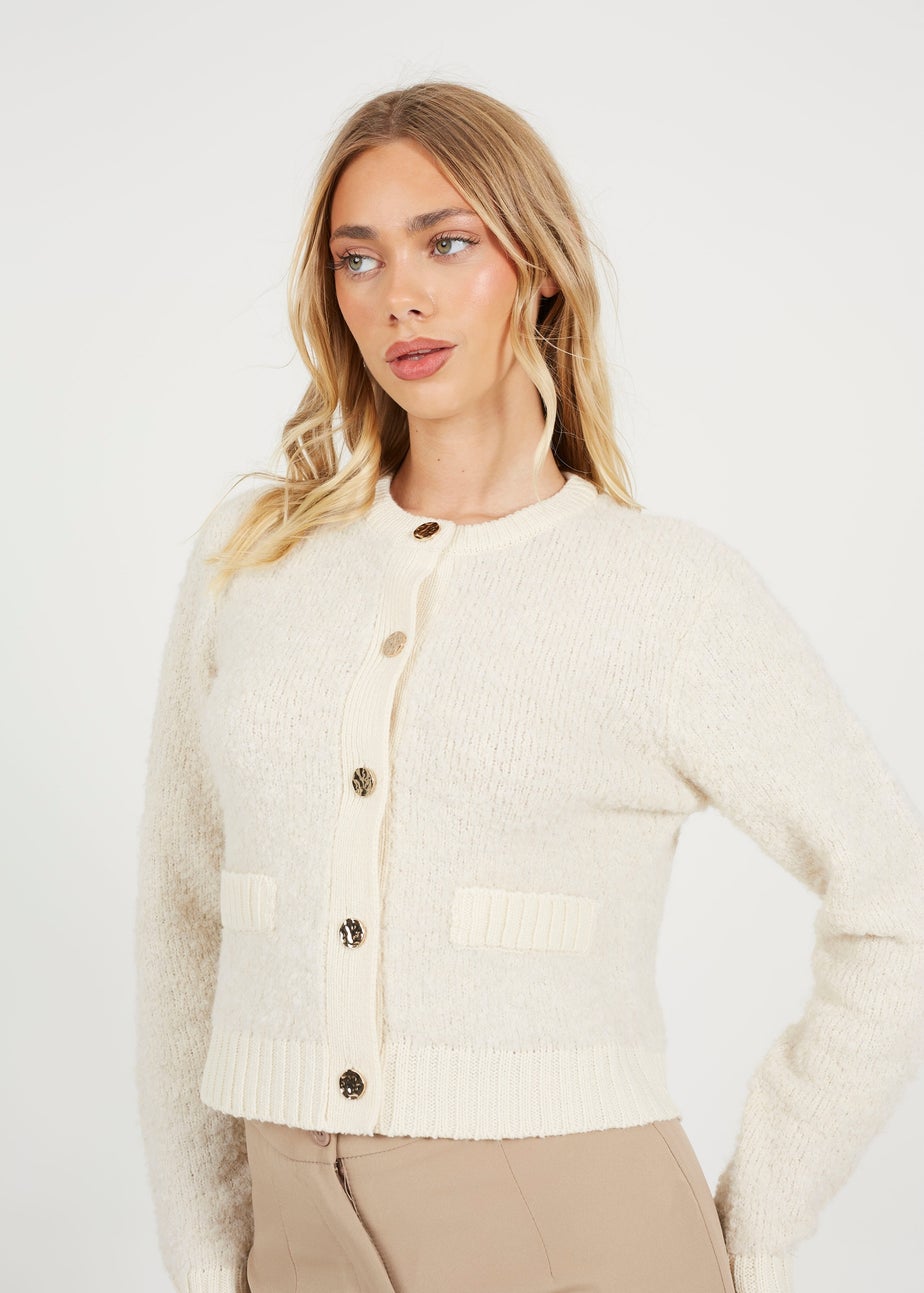 Brave Soul Ivory Button Through Boucle Cardigan