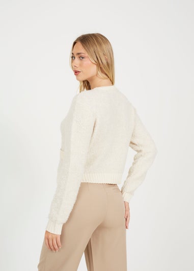 Brave Soul Ivory Button Through Boucle Cardigan