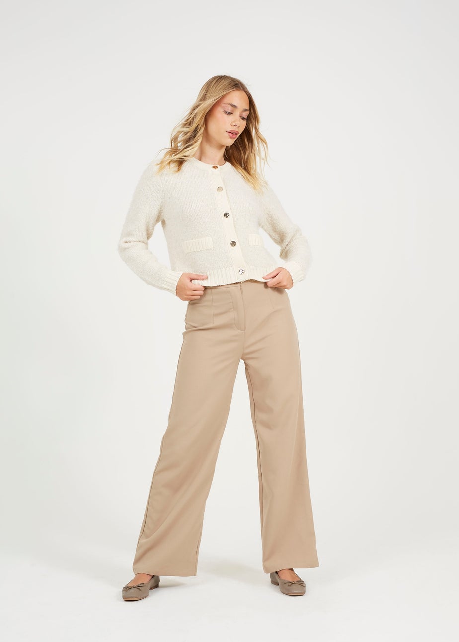 Brave Soul Ivory Button Through Boucle Cardigan