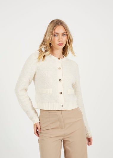 Brave Soul Ivory Button Through Boucle Cardigan