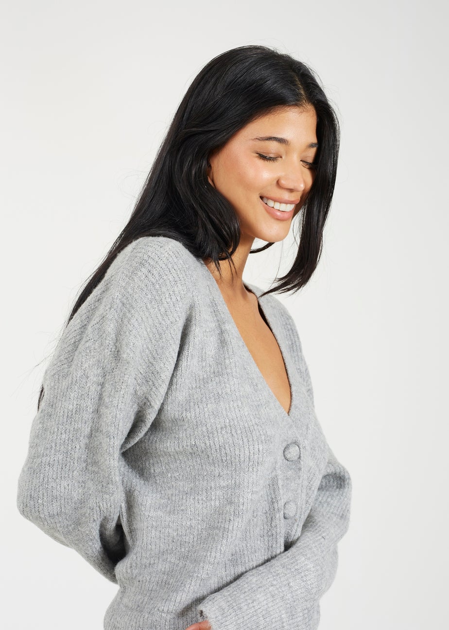 Brave Soul Grey Button Through Soft Knit Cardigan