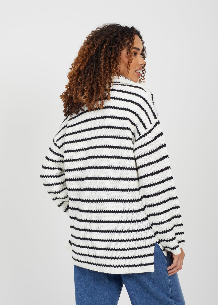 Brave Soul Cream Half Zip Striped Fisherman Knit Jumper
