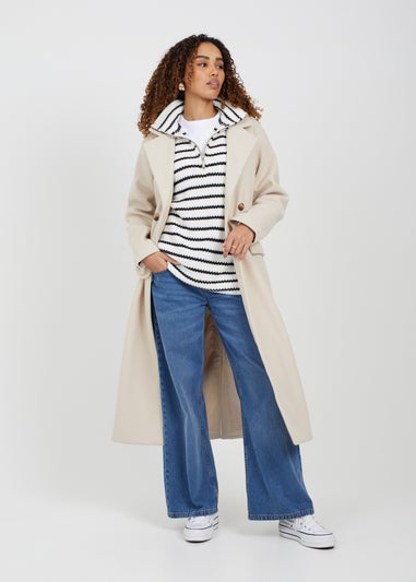 Brave Soul Cream Half Zip Striped Fisherman Knit Jumper