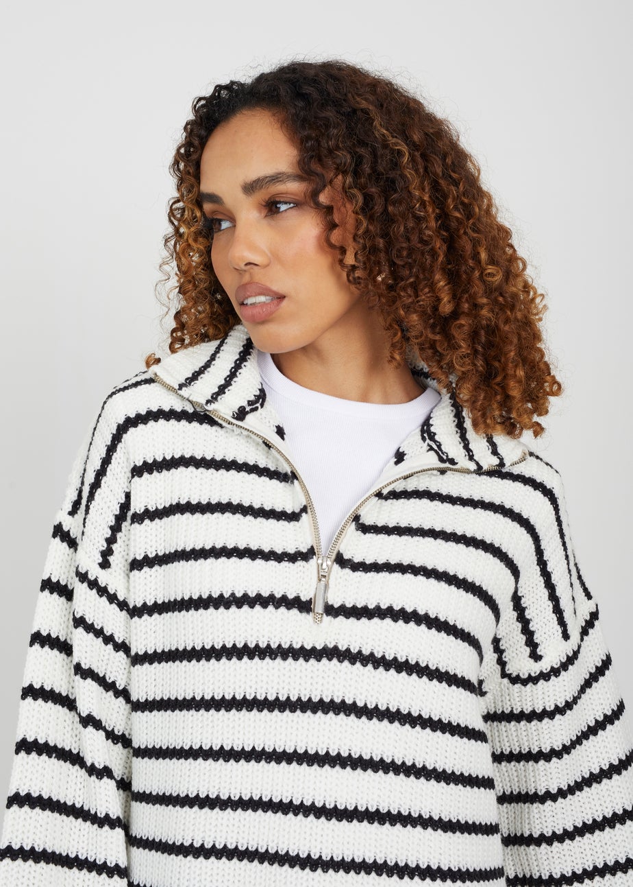 Brave Soul Cream Half Zip Striped Fisherman Knit Jumper