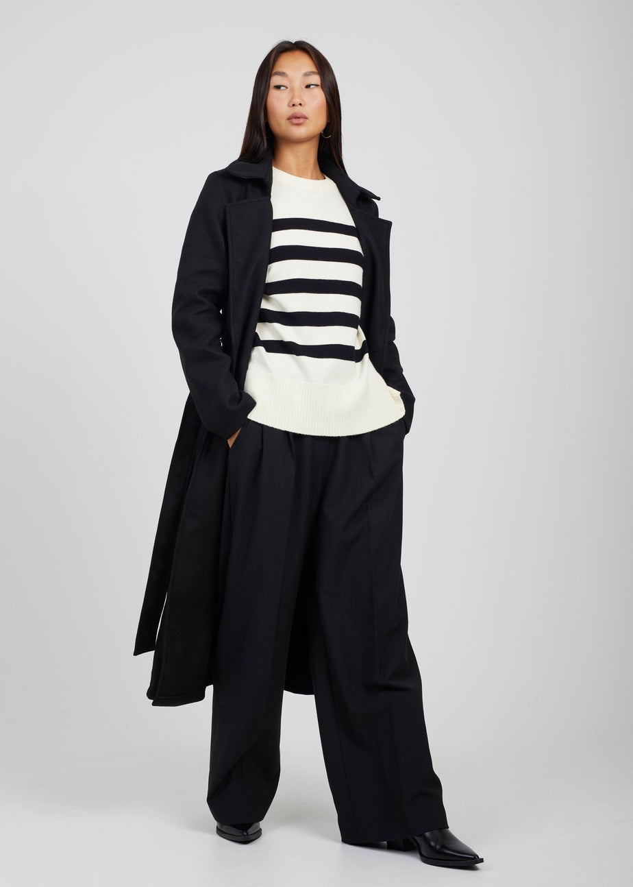 Brave Soul Black & Ivory Striped Loose Fit Jumper with Wide Sleeves