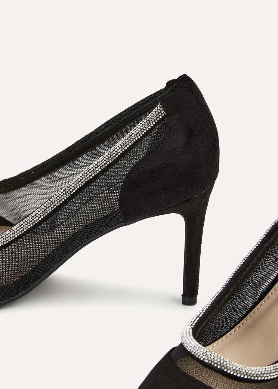 Linzi Lorna Black Faux Suede Diamante Court Heel