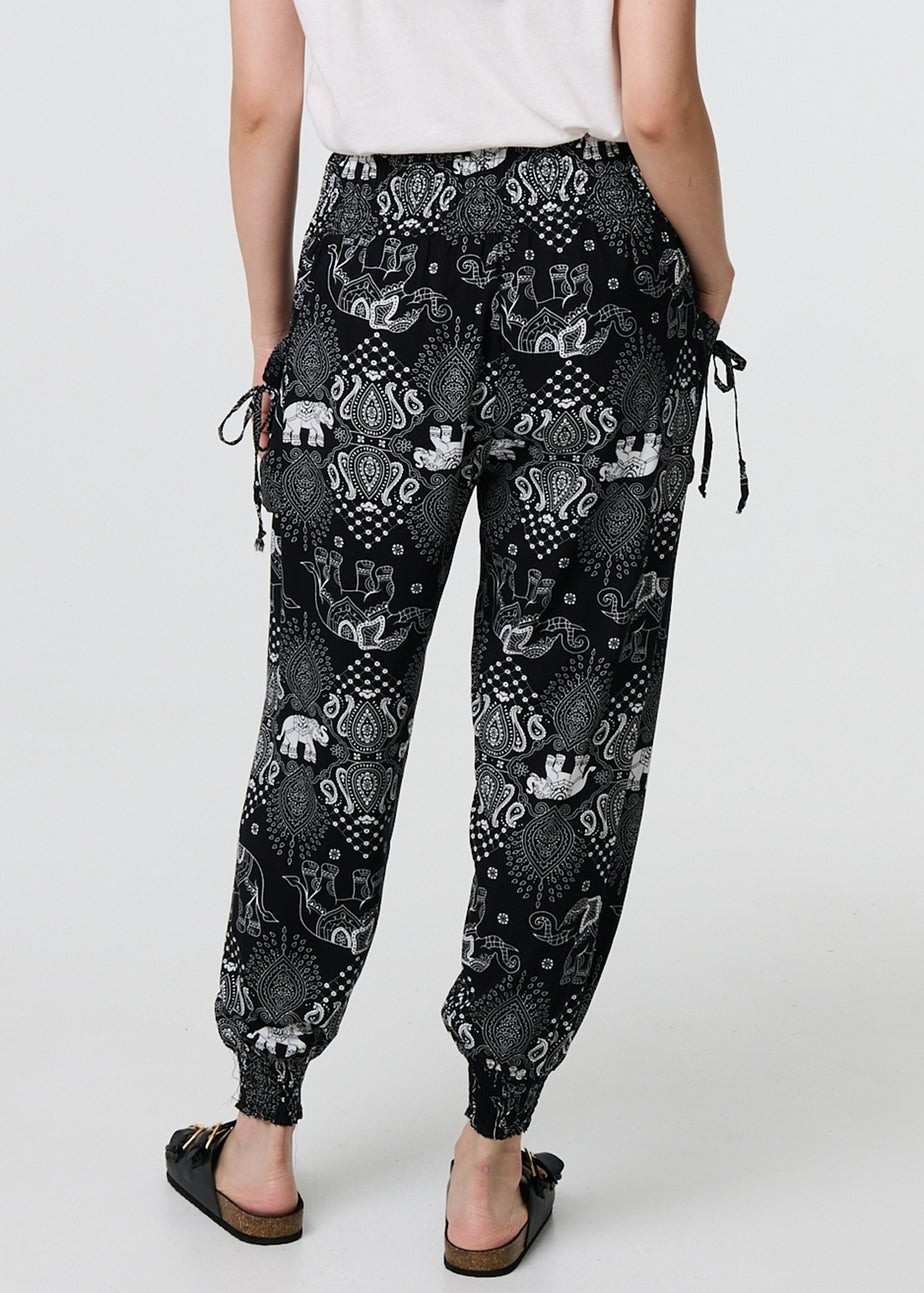 Izabel London Black Elephant Print Relaxed Harem Pants