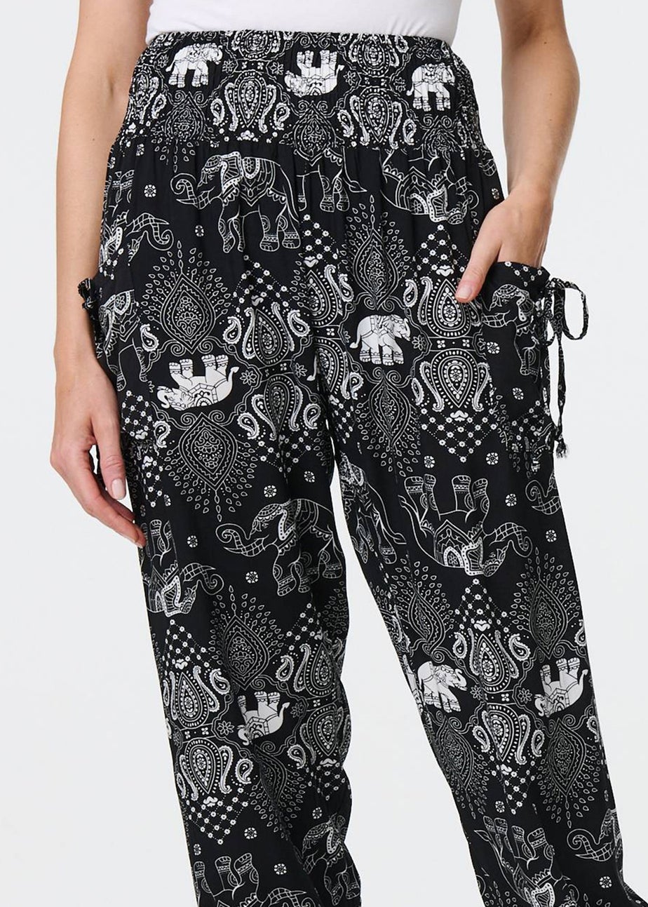 Izabel London Black Elephant Print Relaxed Harem Pants