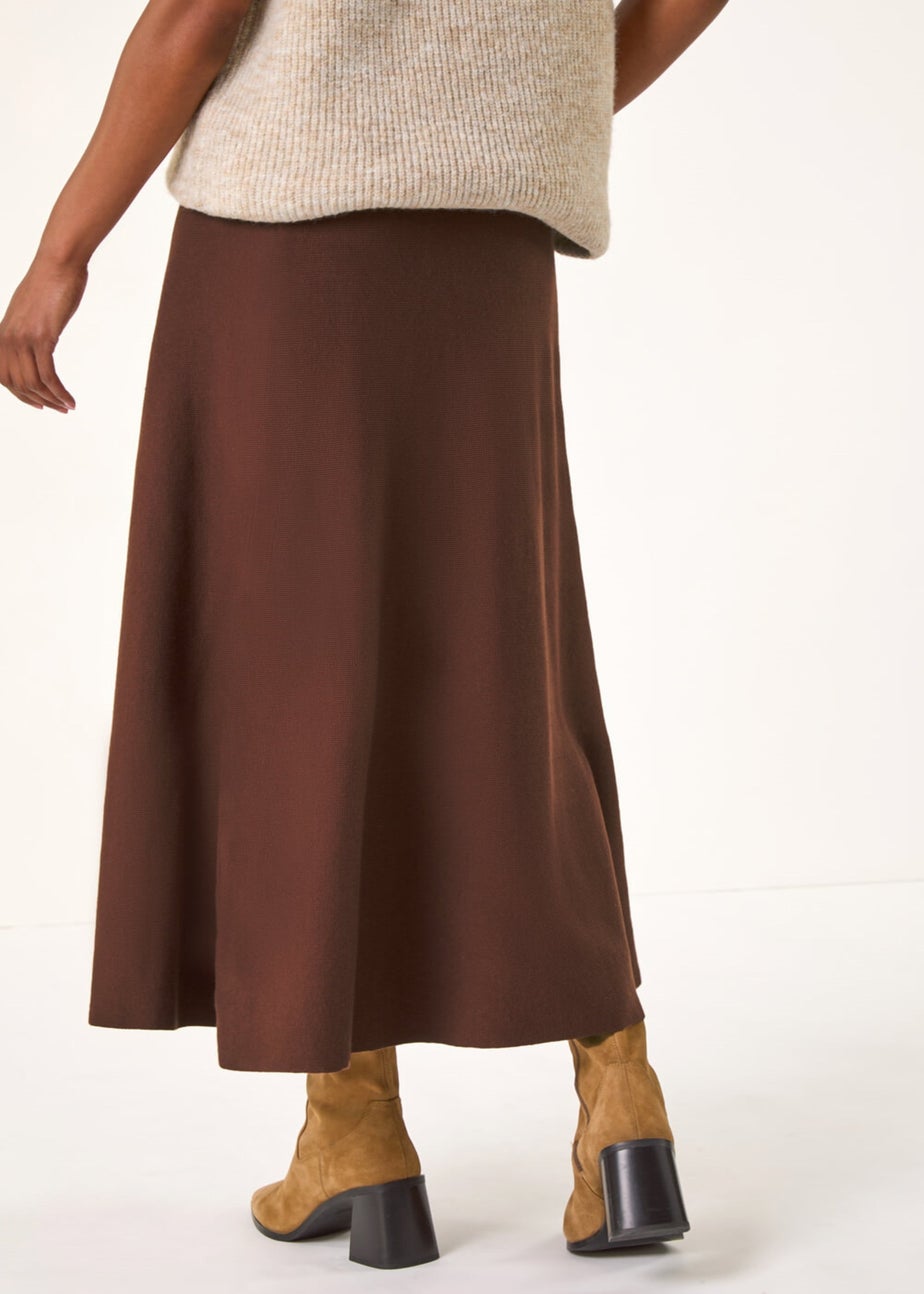Roman Chocolate Knitted Midi Stretch Skirt