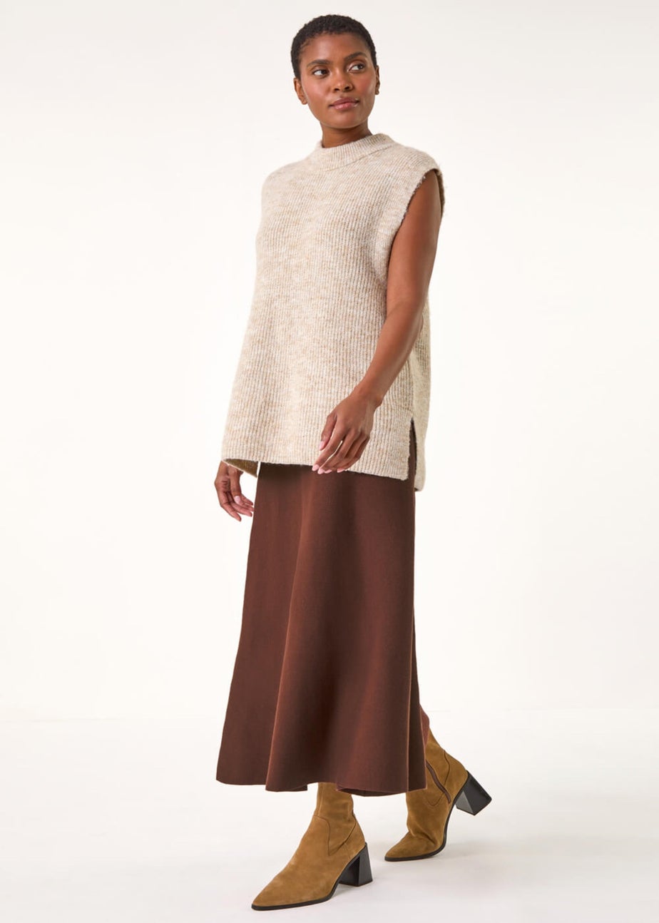 Roman Chocolate Knitted Midi Stretch Skirt