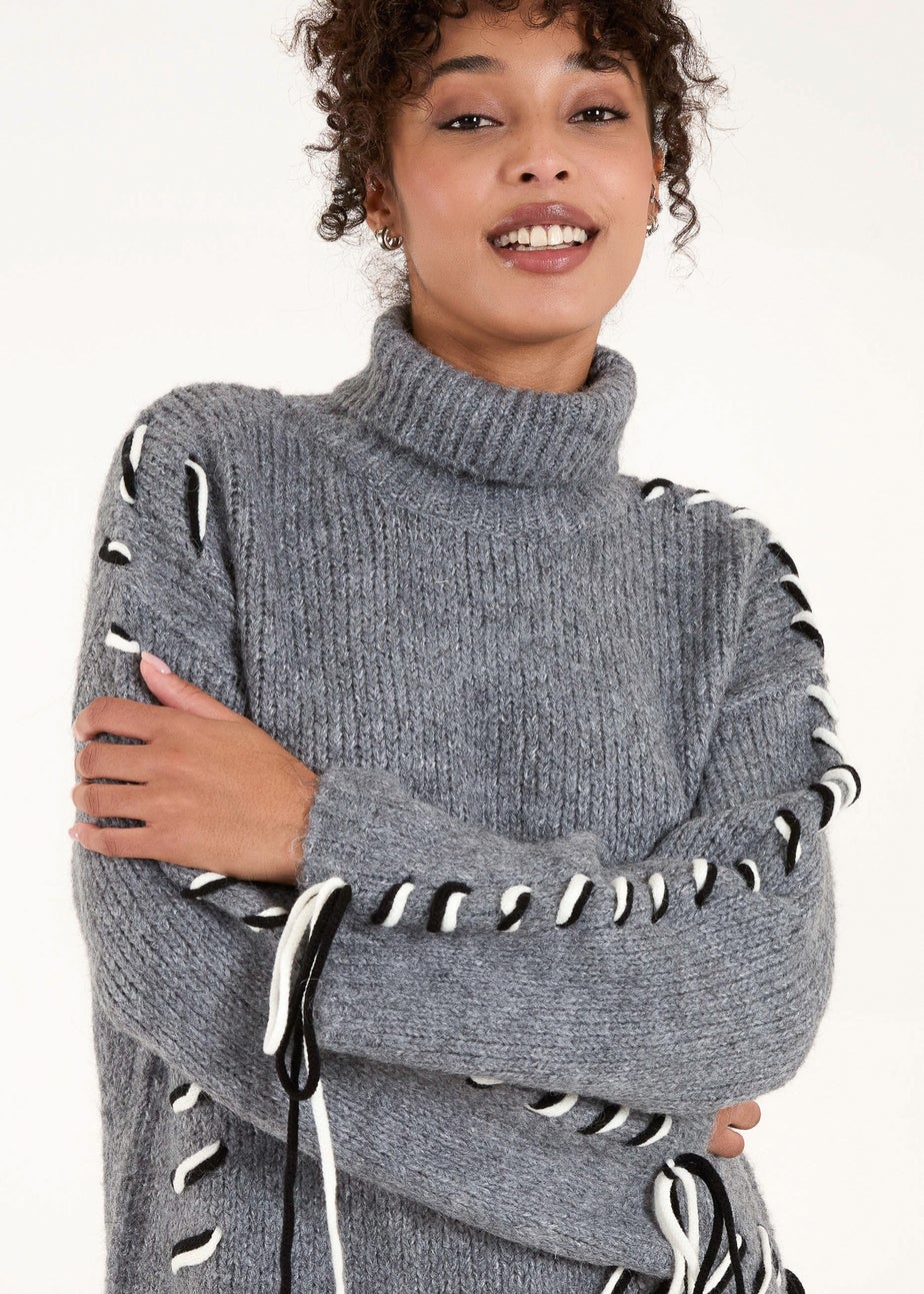 Blue Vanilla Grey Embroidered Stitch Jumper
