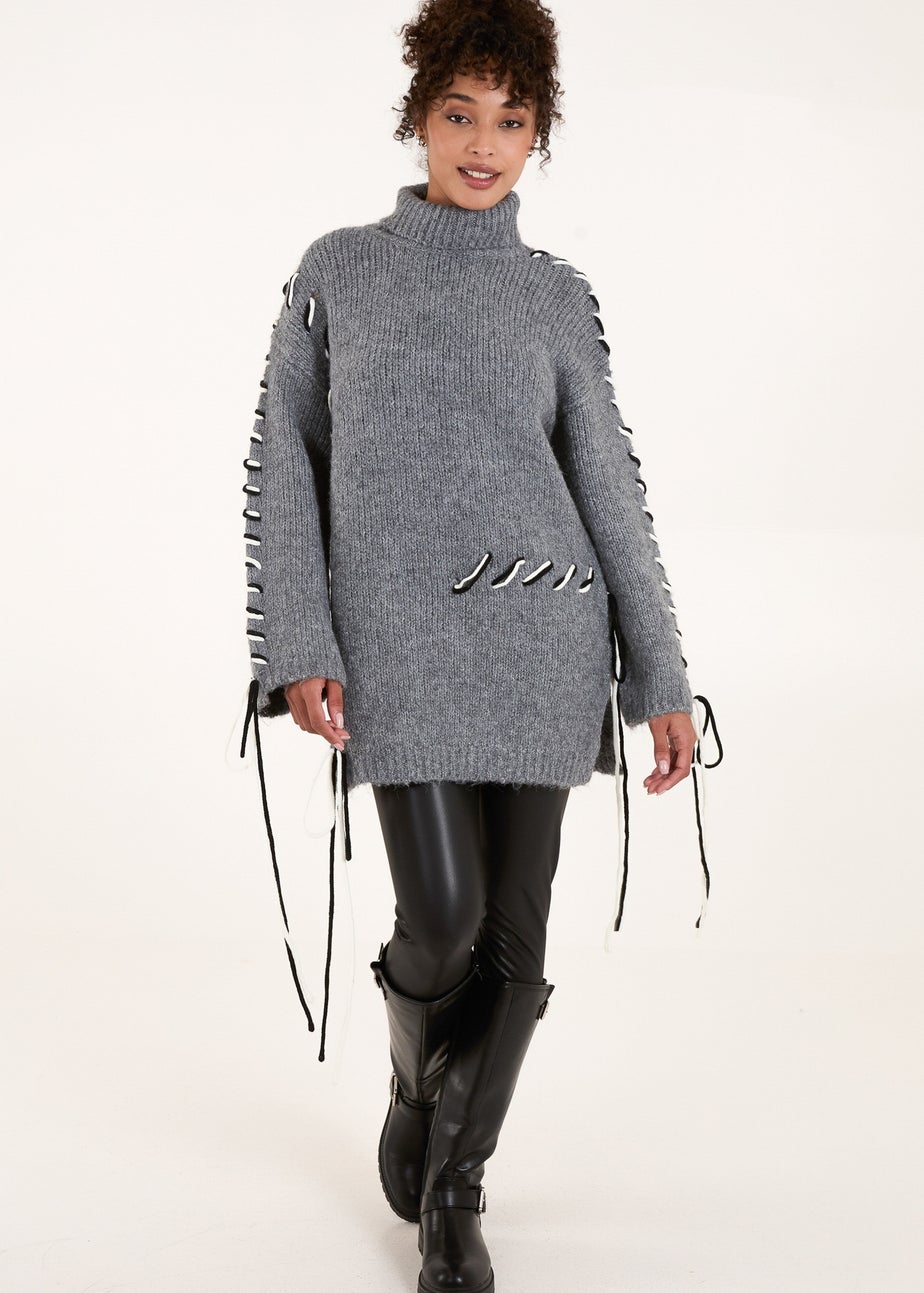 Blue Vanilla Grey Embroidered Stitch Jumper