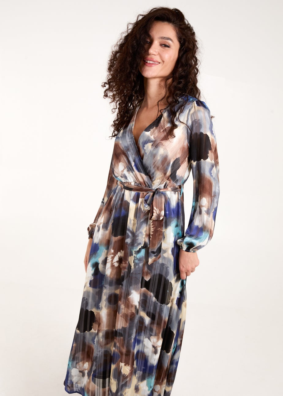 Blue Vanilla Navy Watercolour Wrap Maxi Dress