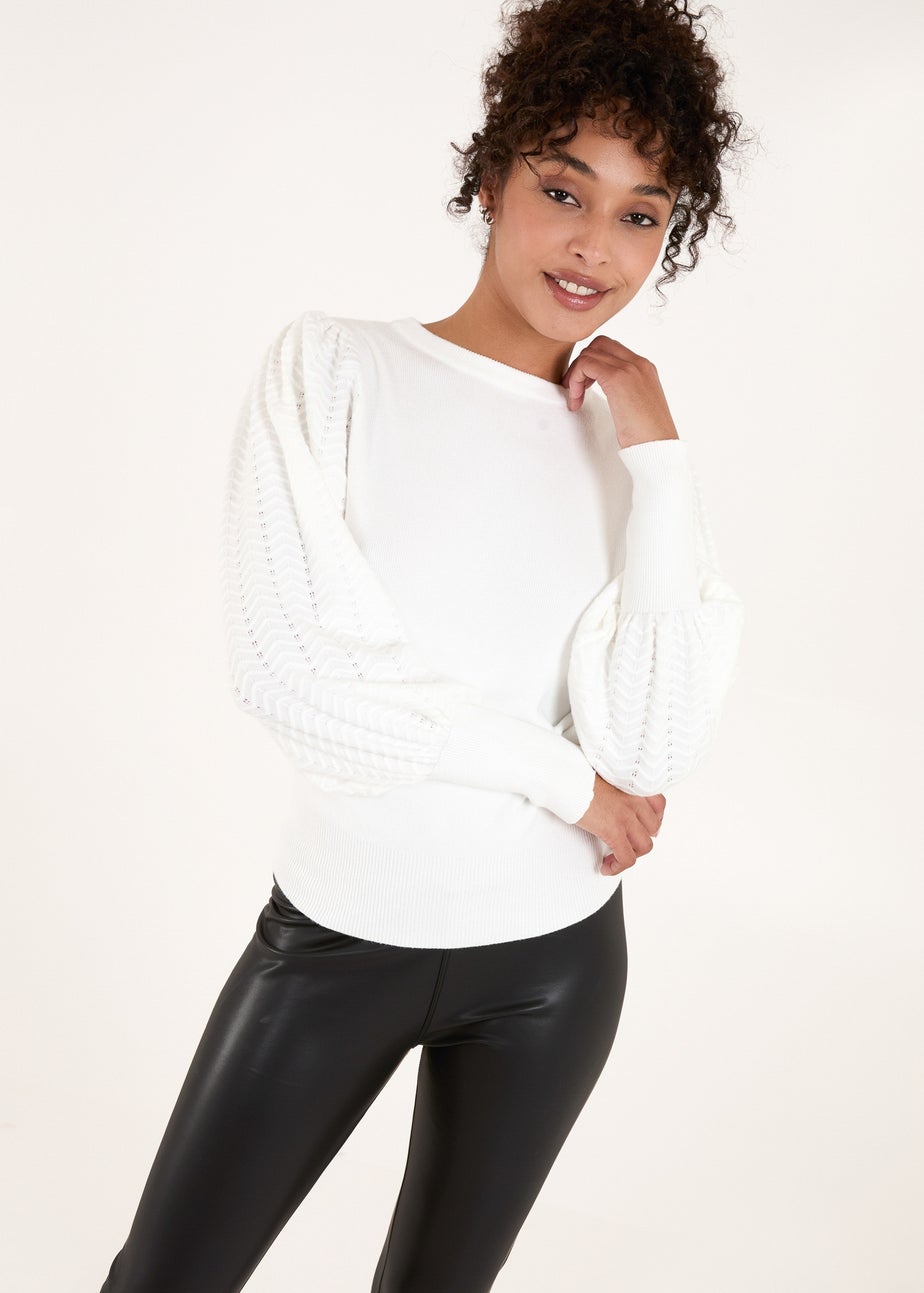 Blue Vanilla Ivory Balloon Sleeve Knit Jumper