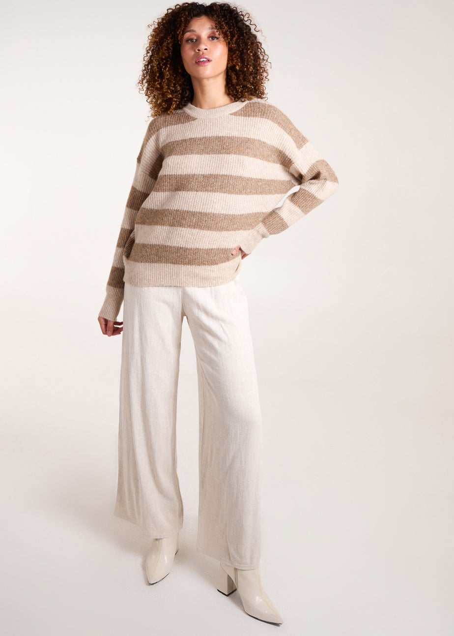 Blue Vanilla Beige Stripe Rib Knit Jumper