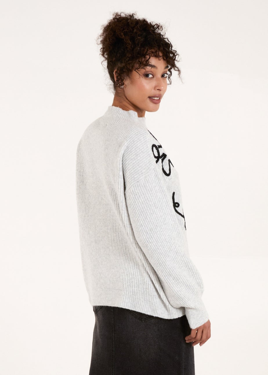 Blue Vanilla Grey Abstract Flower Embroidery Jumper