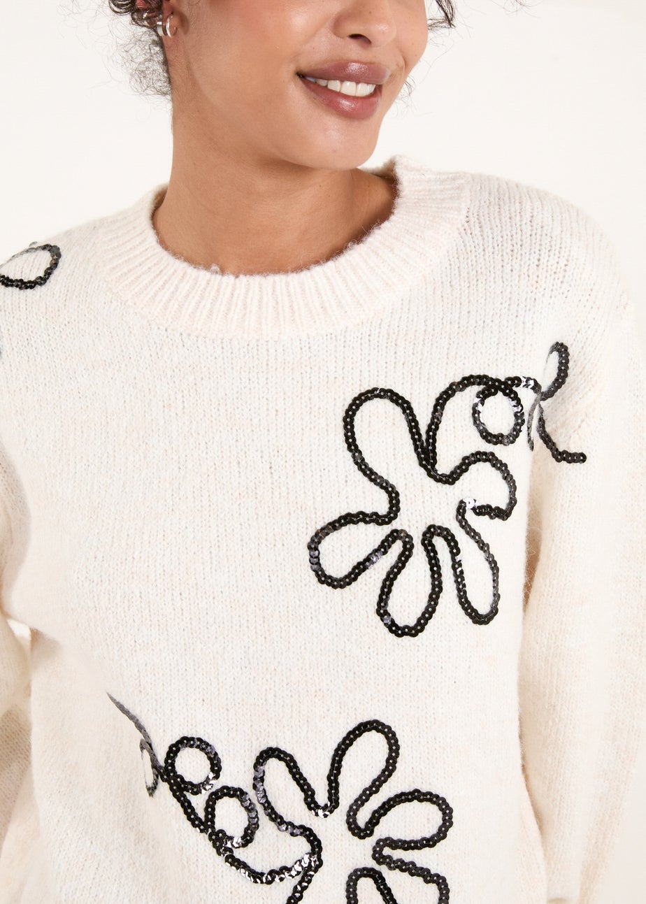 Blue Vanilla Stone Abstract Flower Embroidery Jumper