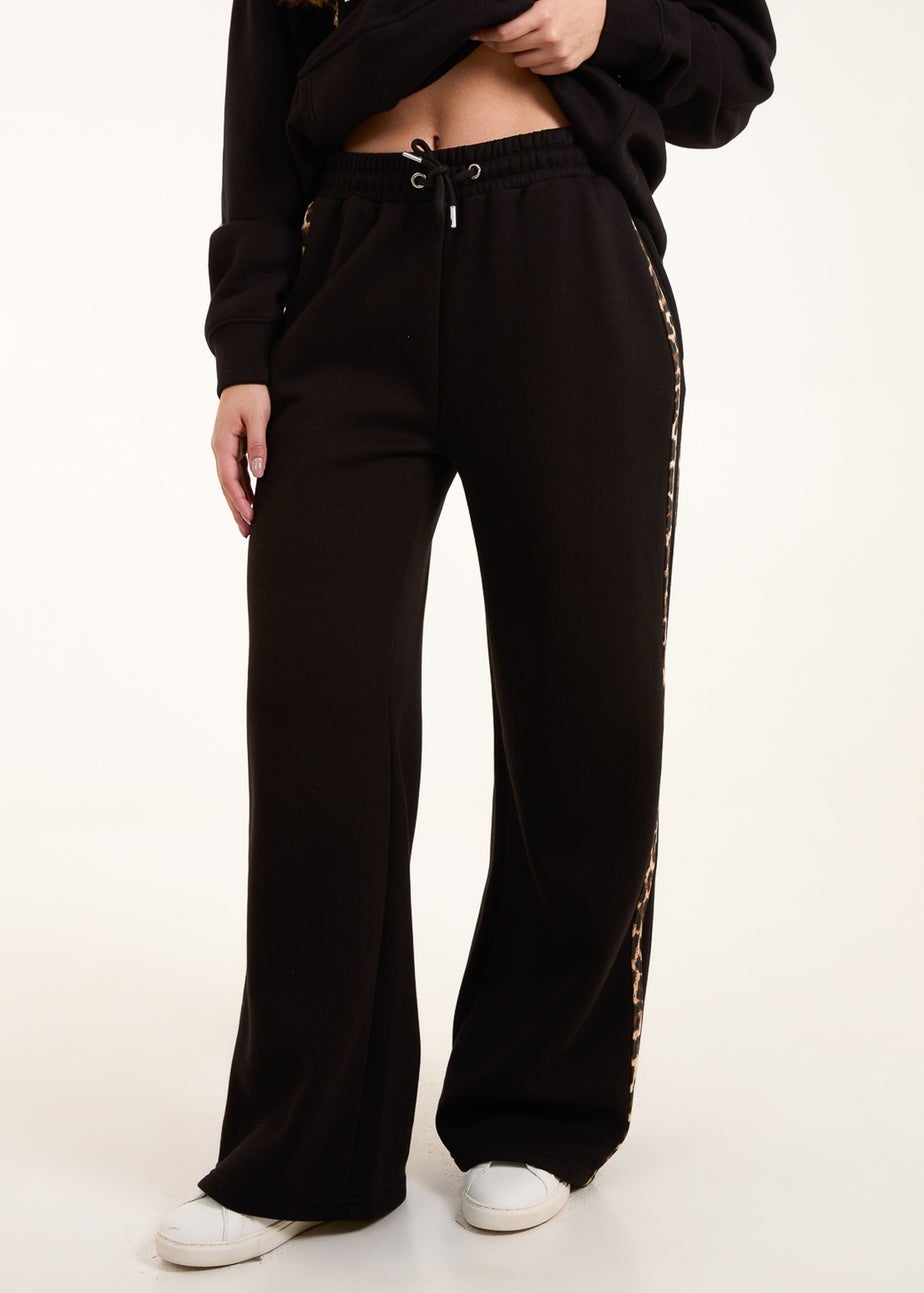 Blue Vanilla Black Leopard Print Side Stripe Wide Leg Joggers