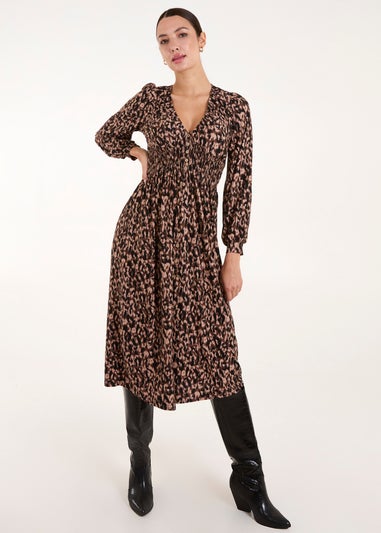 Blue Vanilla Brown Button Front Midi Dress