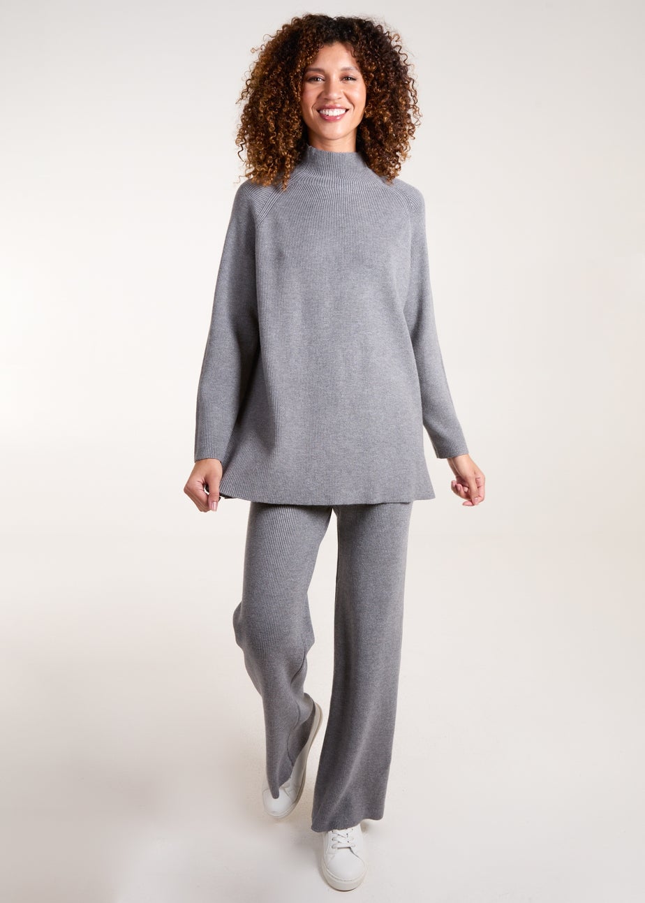 Blue Vanilla Grey Ribbed High Neck Co-Ord Set