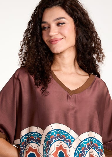 Blue Vanilla Chocolate Satin Viscose Back Print Top