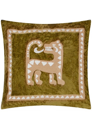 Wylder Dynasty Tiger Embroidered Chenille Filled Cushion (50cm x 50cm)