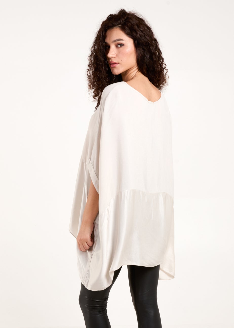 Blue Vanilla Beige Oversized Round Neck Contrast Top