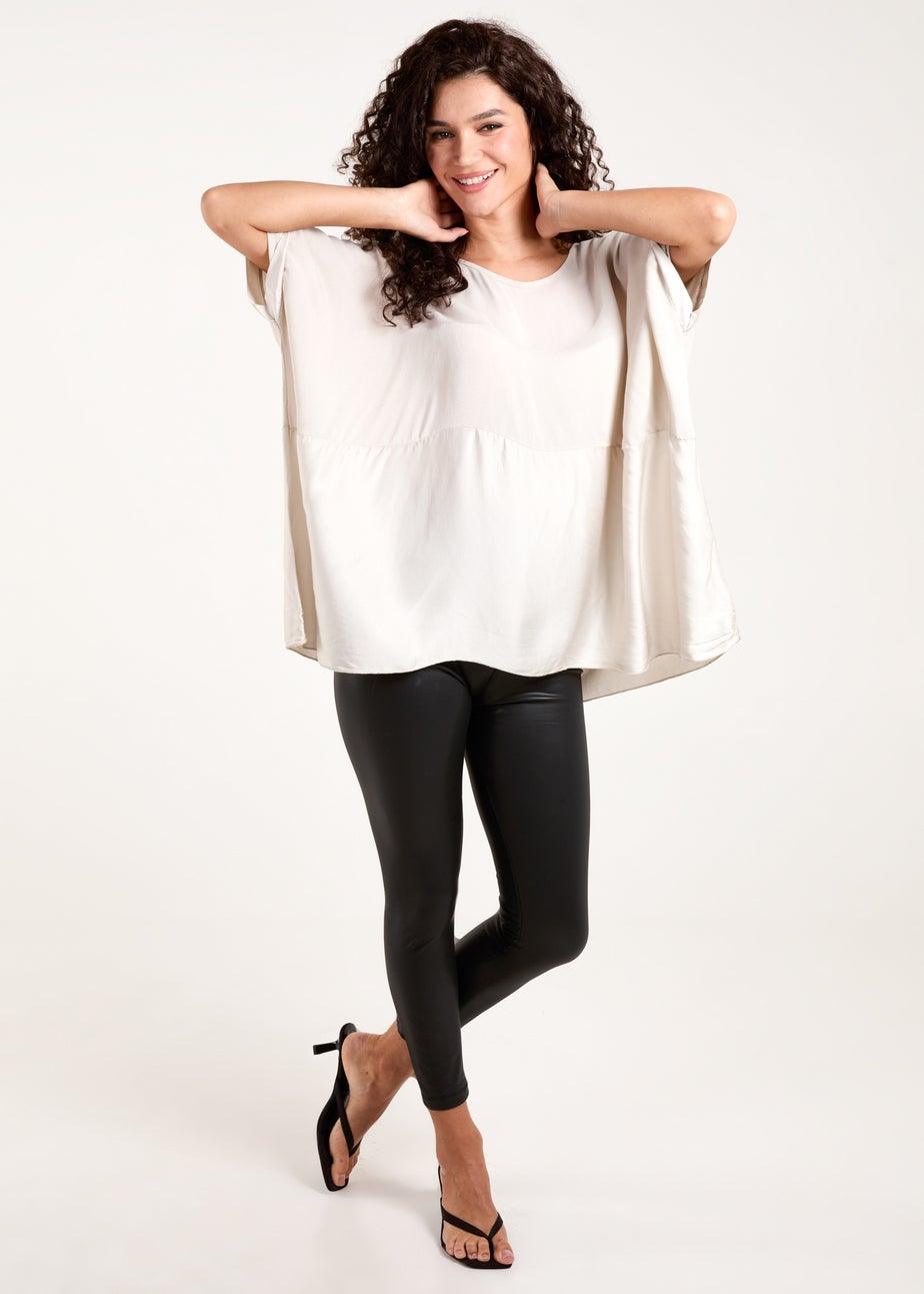 Blue Vanilla Beige Oversized Round Neck Contrast Top