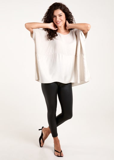 Blue Vanilla Beige Oversized Round Neck Contrast Top