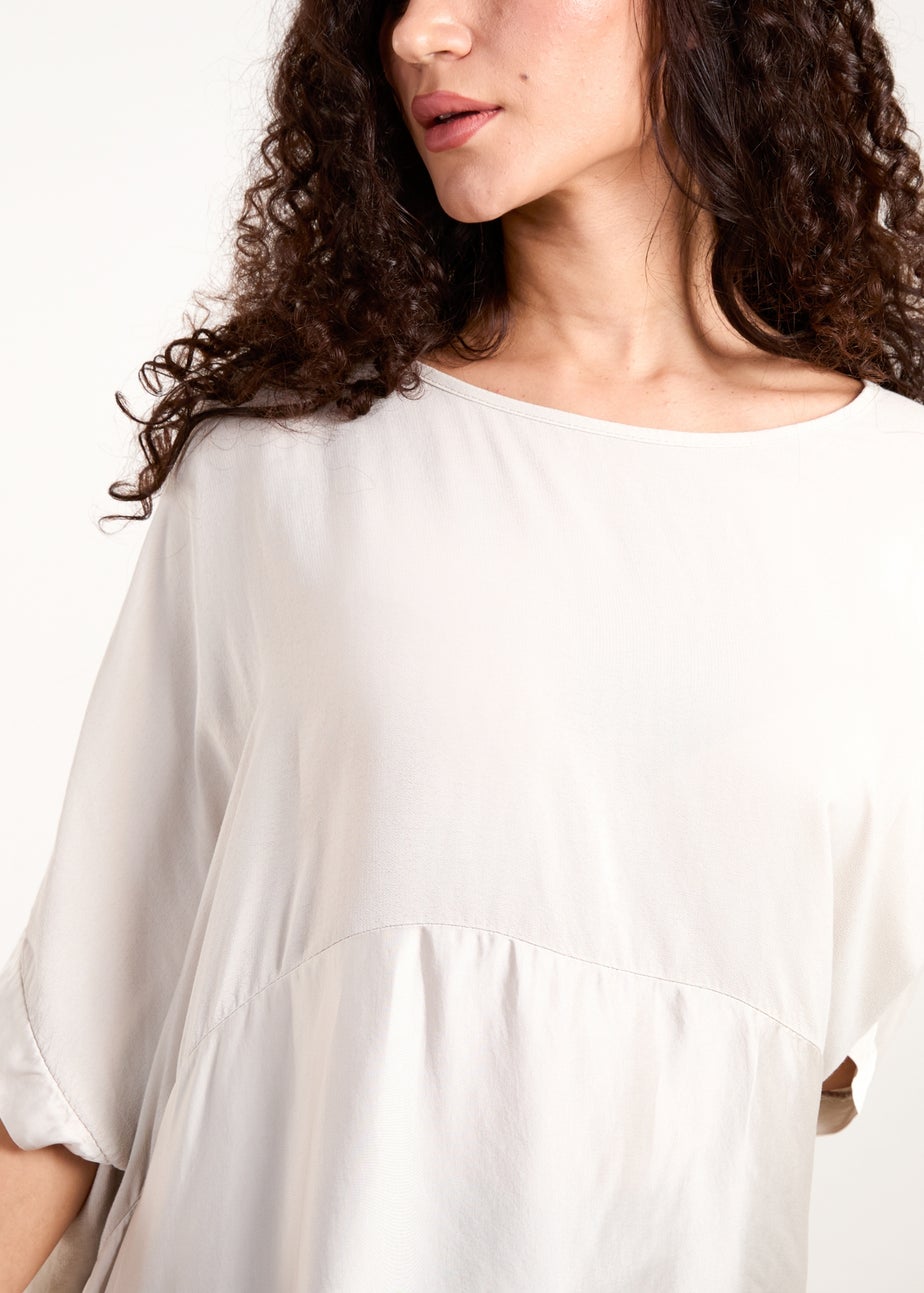 Blue Vanilla Beige Oversized Round Neck Contrast Top