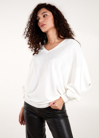 Blue Vanilla Ivory V Neck Diamante Jumper