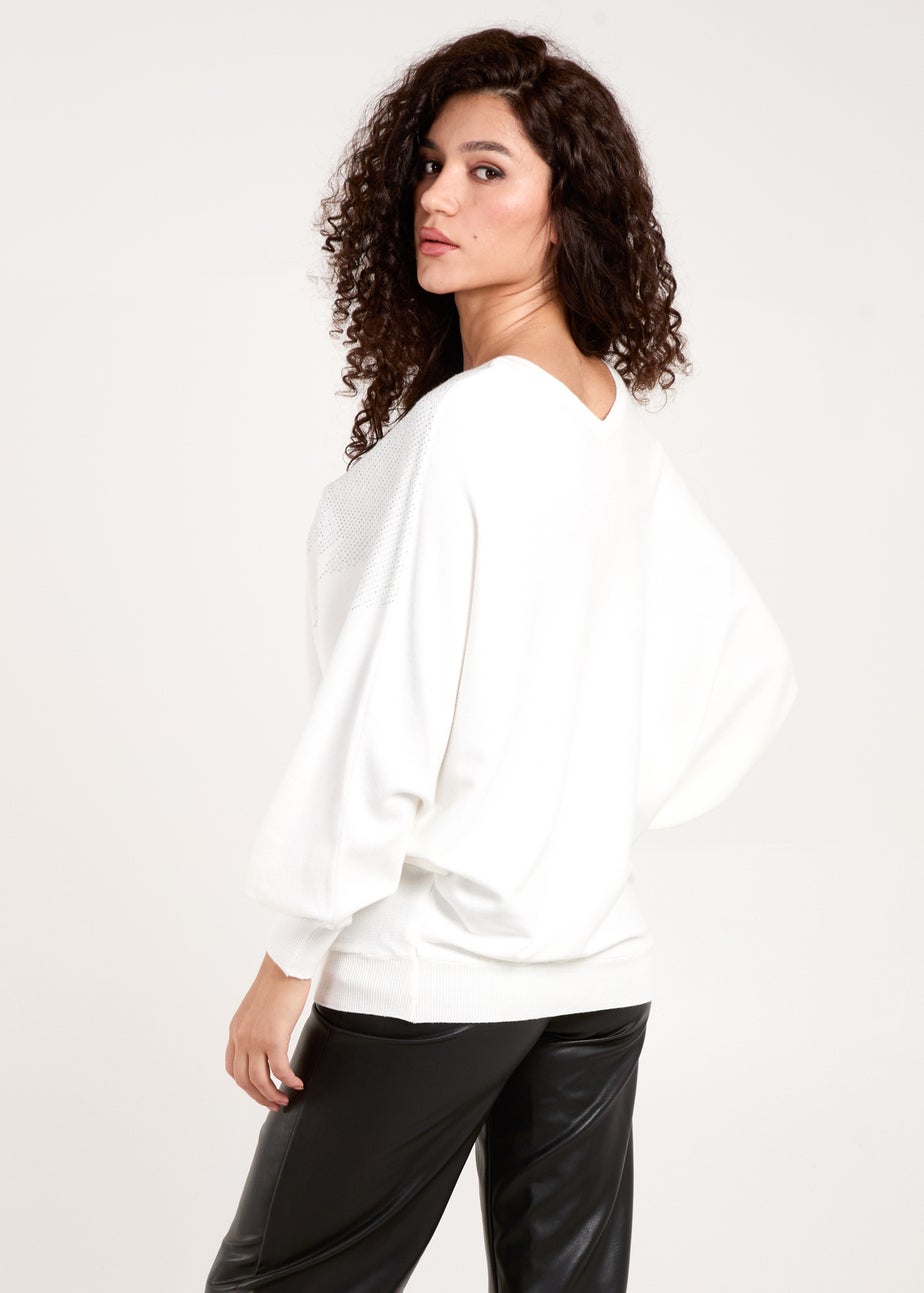 Blue Vanilla Ivory V Neck Diamante Jumper