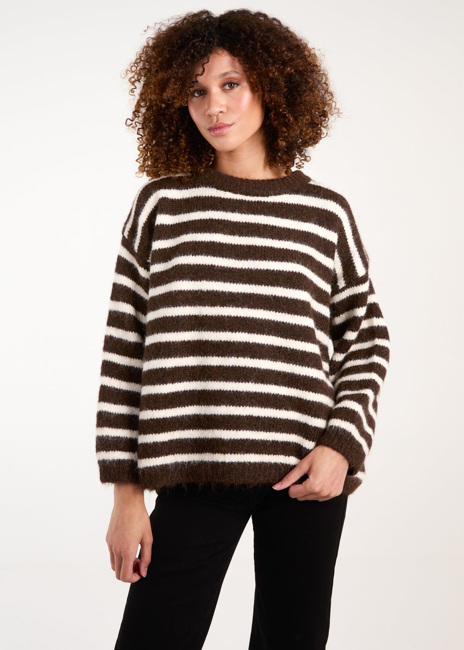 Blue Vanilla Chocolate Soft Knit Round Neck Stripe Jumper