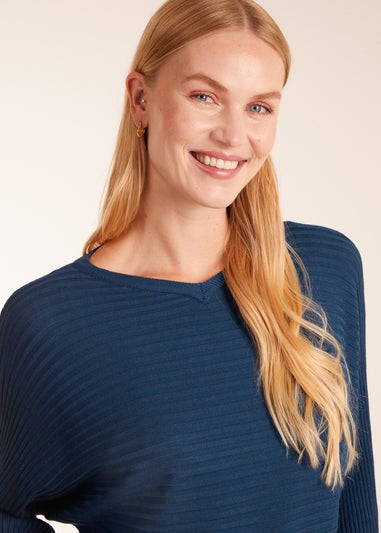 Blue Vanilla Blue Ribbed Batwing Jumper