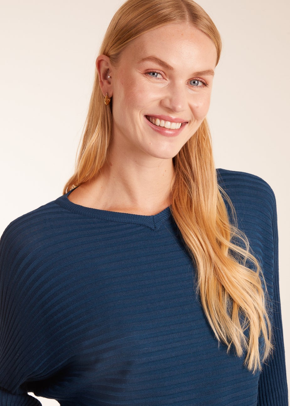 Blue Vanilla Blue Ribbed Batwing Jumper